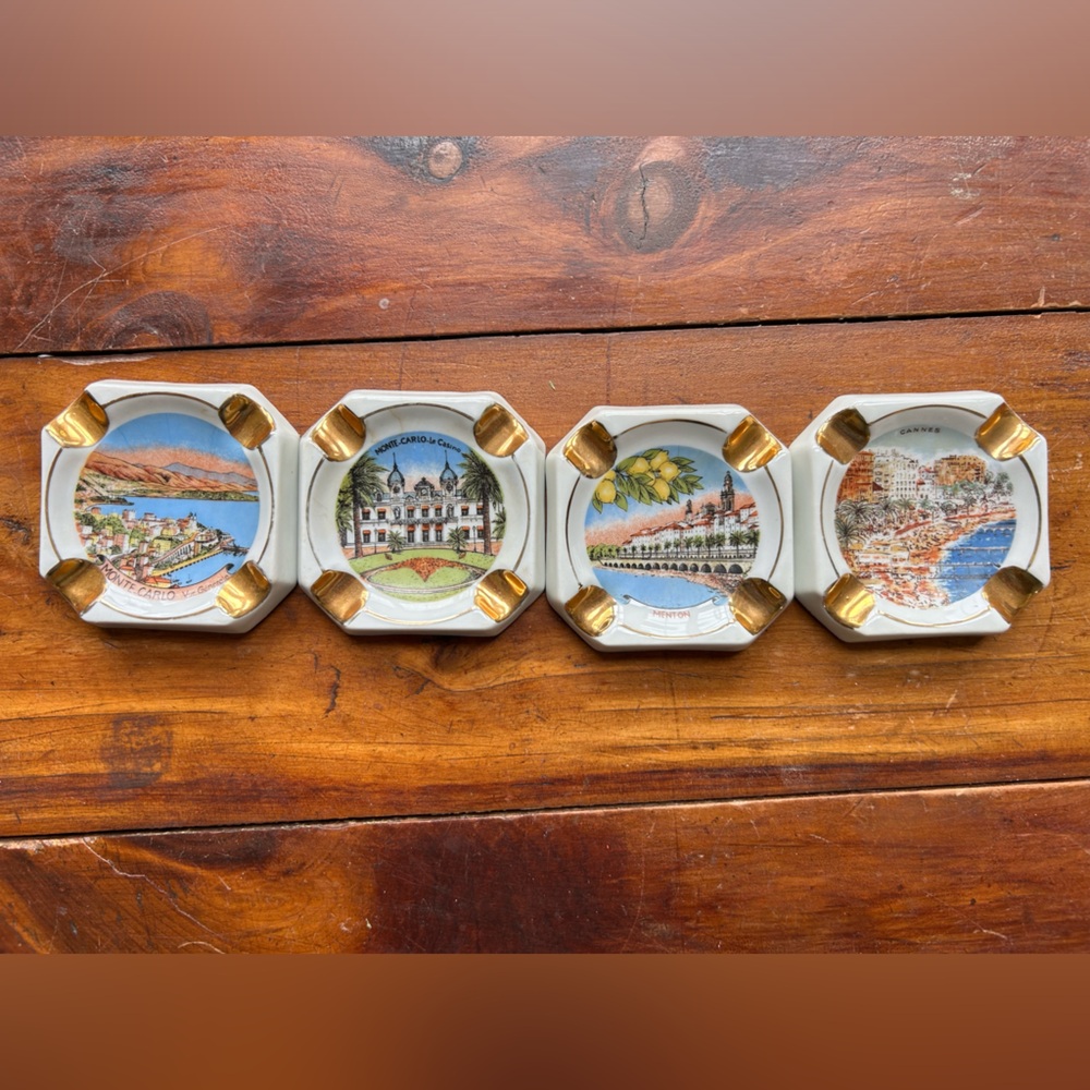 Limoges Decorative Ashtrays with Gold Accents
